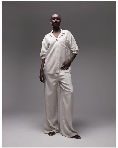 TOPSHOP – pyjama aus leinen mit hemd und hose - Grau