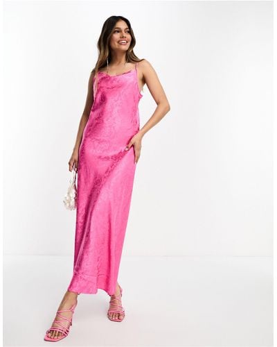 Y.A.S Bridesmaid Jacquard Satin Cami Midi Dress - Pink