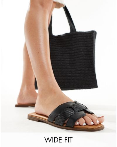 Truffle Collection Wide Fit Flat Mule - Black