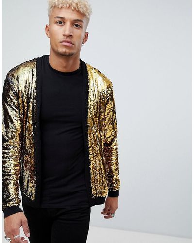 ASOS Knitted Sequin Cardigan With Gold And Black Sequins - Metallic