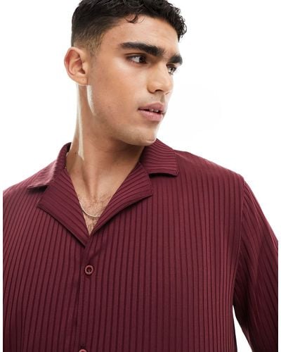 ASOS Long Sleeve Rib Jersey Shirt With Revere - Red