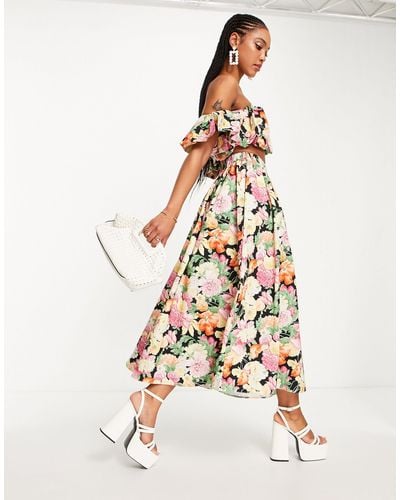 ASOS Cotton Full Midi Skirt With Tiers - Multicolor