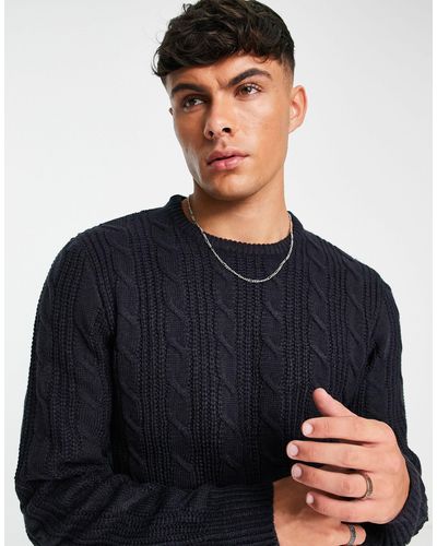 French Connection Wool Mix Cable Crew Neck Sweater - Blue