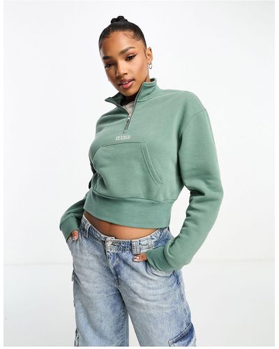 Levi's Cropped Half Zip With Small Logo - Green