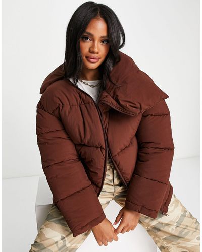 AsYou Curved Collar Oversized Puffer Jacket - Brown