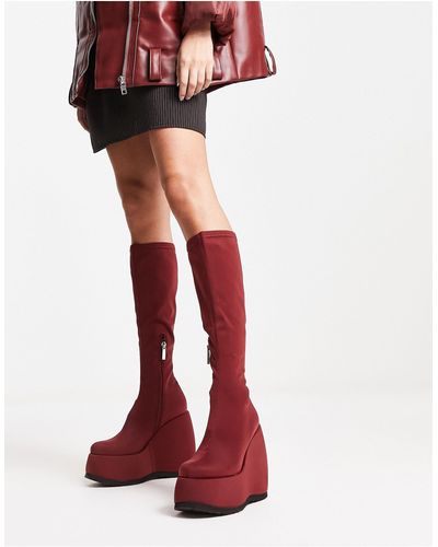 Shellys London Shelly's London Wedge Knee Boots - Red