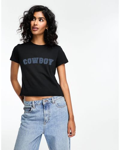 ASOS T-shirt rétréci avec motif cowboy effet denim - Blanc