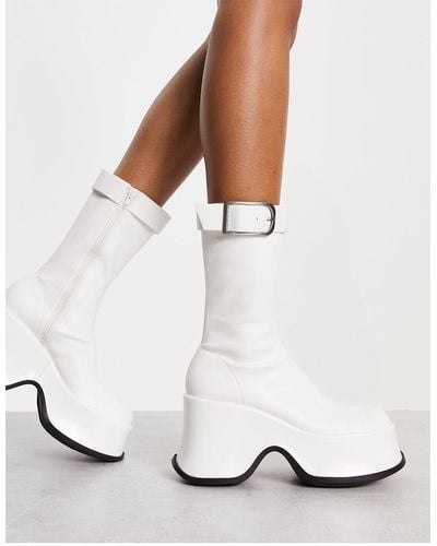 Charles & Keith Charles And Keith Platform Buckle Boots - White