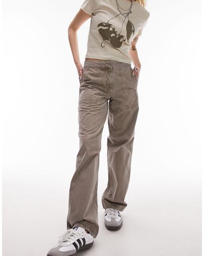 Topshop Unique Pantalon droit à taille basse - taupe délavé - Neutre