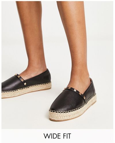 Truffle Collection Wide Fit Studded Espadrille Shoes - Black