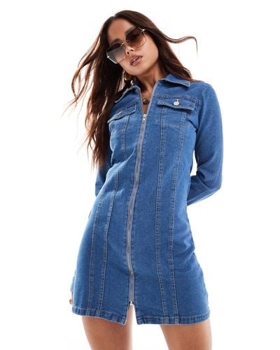 Miss Selfridge Denim Zip Detail Shirt Dress - Blue
