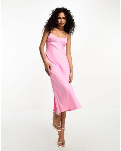 ONLY Satin Slip Midi Dress - Pink