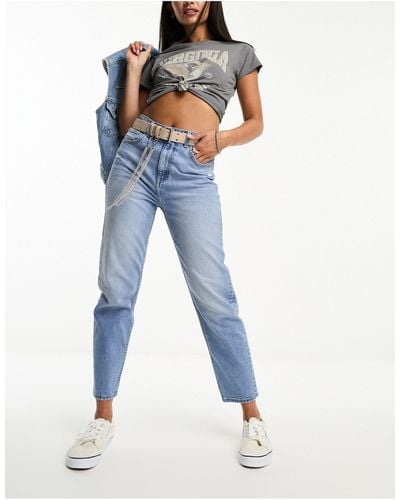 Bershka Mom Jeans Met Comfortabele Pasvorm - Blauw