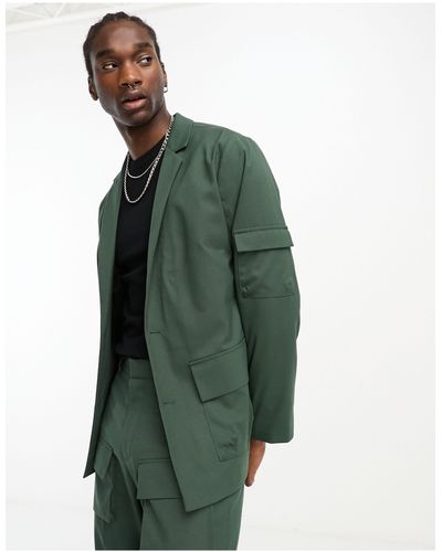 ASOS Giacca da abito oversize con tasche cargo - Verde