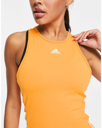 adidas Originals Camiseta sin mangas con diseño color block y 3 rayas techfit - Naranja