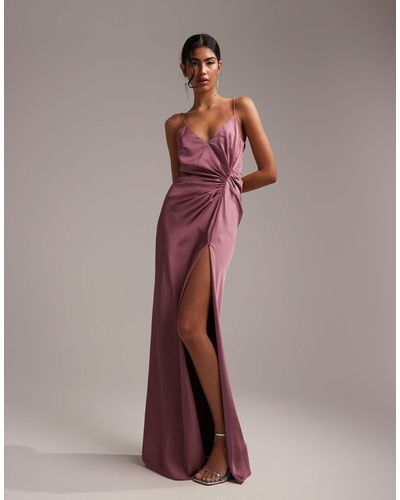 ASOS Bridesmaid Satin Cami Maxi Dress With Drape Detail - Pink