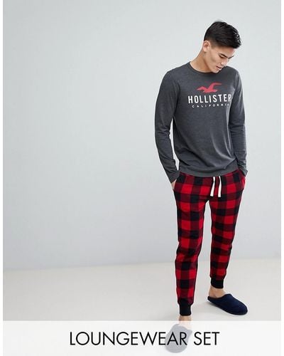 Hollister Check Sweatpants Sleep Set In Red