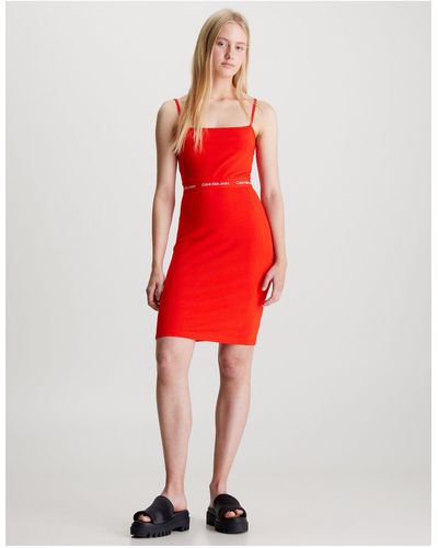 Calvin Klein Logo Tape Jersey Dress - Red