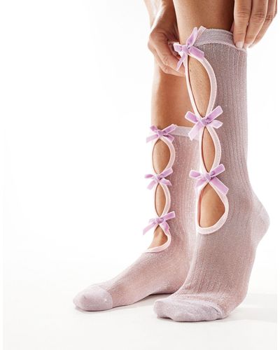 ASOS – knöchelsocken mit schleifenverzierter vorderseite - Pink