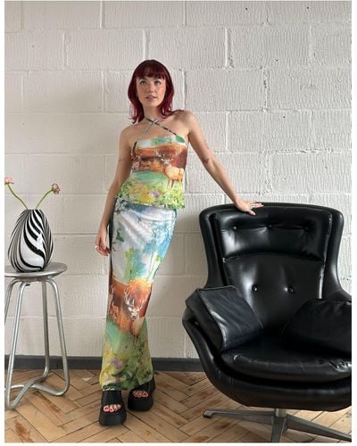 Labelrail X Lara Adkins Woodland Print Mesh Midi Tube Skirt Co-ord - Black
