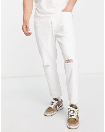 Only & Sons Avi - jeans taglio corto affusolati bianchi con strappi - Bianco