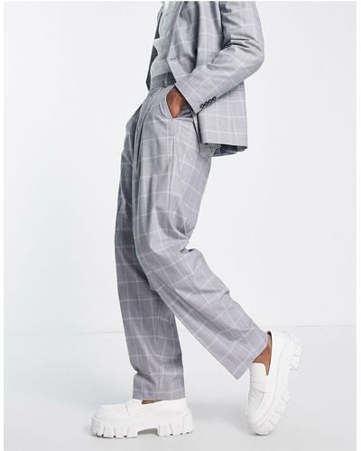 ASOS Balloon Suit Pants With Prince Of Wales Check - Grey