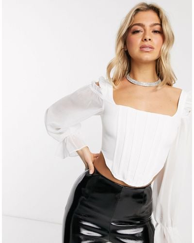 Missguided Chiffon Sleeve Corset Top - White