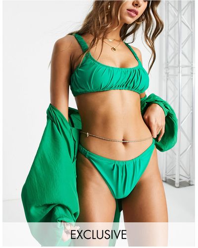 Public Desire Crop top bikini con arricciature, colore - Verde