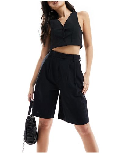 ASOS Longline High Waisted Short With Linen - Black