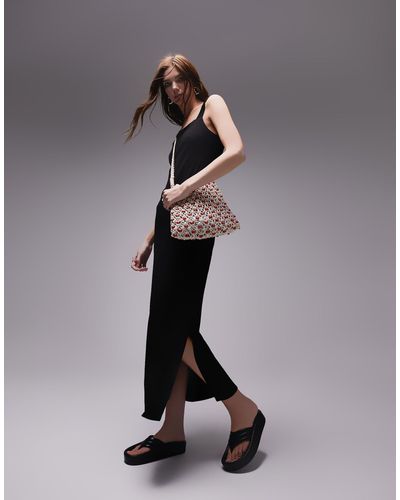 TOPSHOP Geribbelde Jersey Midi-jurk - Zwart