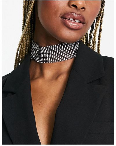 ASOS Choker Necklace With Wide Crystal Design - Black