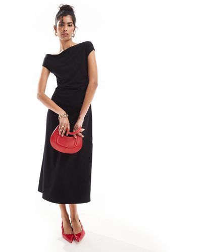 & Other Stories Jersey Midaxi Dress With Drape Detail And Asymmetric Twist Shoulder Detail - Red