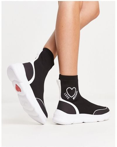 Love Moschino Zapatillas tipo calcetín negras y blancas con logo - Negro