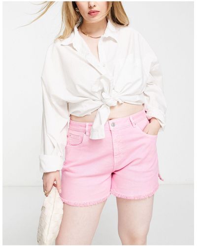 Simply Be Frayed Hem Denim Shorts - Pink