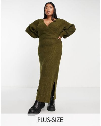 River Island Robe cache-cœur longue en maille - kaki - Vert