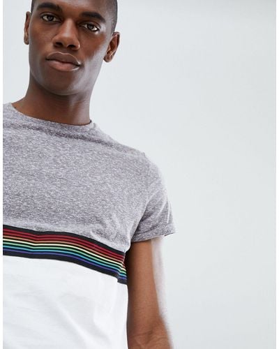 ASOS T-shirt With Contrast Yoke And Rainbow Tape - Gray