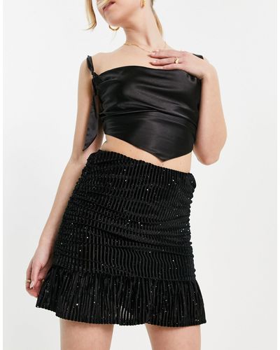 Urban Revivo Glitter Mini Ruched Skirt - Black