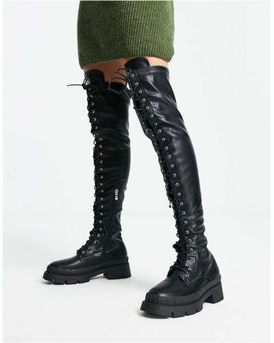 Raid Oakford Lace Up Over The Knee Second Skin Boots - Black