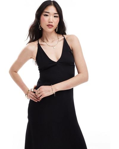 & Other Stories Halter Neck Midi Dress With Strappy Back Detail - Black