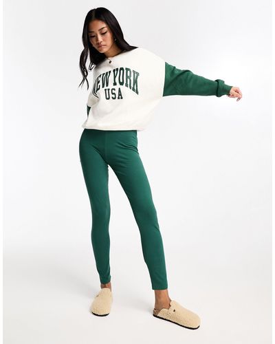 Pieces Cotton Stretch High Waisted leggings - Green