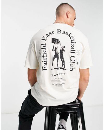 SELECTED T-shirt Met Oversized Pasvorm En Basketbalprint Op - Wit