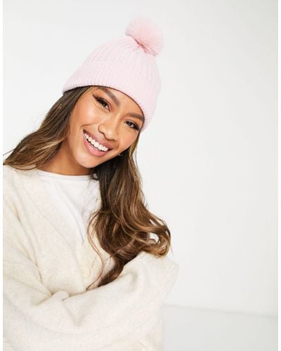 French Connection Ribbed Knit Bobble Hat - Natural