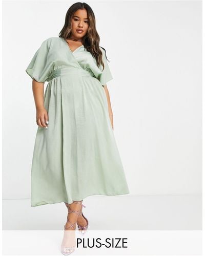 Flounce London Kimono Sleeve Midi Dress - Green