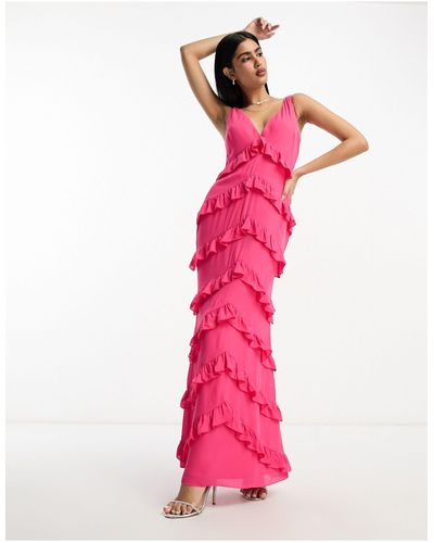 Pretty Lavish Ruffle Maxi Dress - Pink