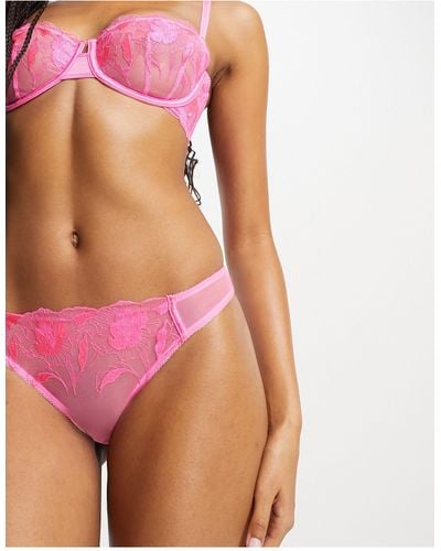 ASOS Nina Sheer Floral Lace Brazilian Brief With Picot Trim - Pink