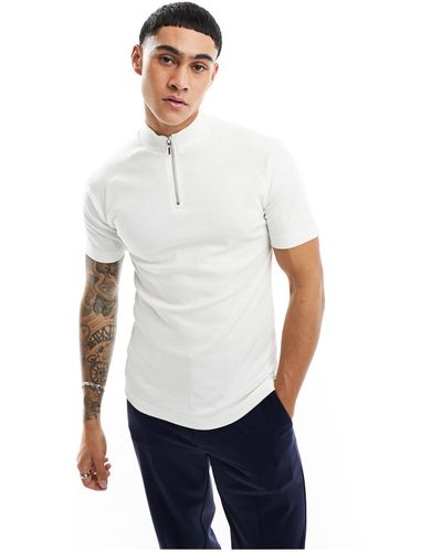 ASOS T-shirt attillata écru a coste con zip - Bianco