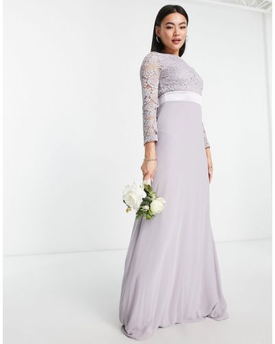 TFNC London Bruidsmeisjes - Maxi-jurk Van Chiffon Met Kanten Geschulpte Achterkant En Lange Mouwen - Wit