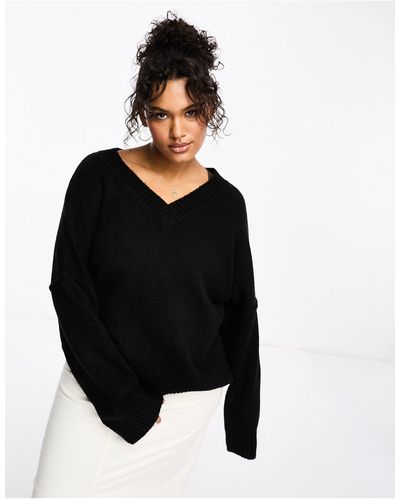 ASOS Asos Design Curve Chunky V Neck Sweater - Black