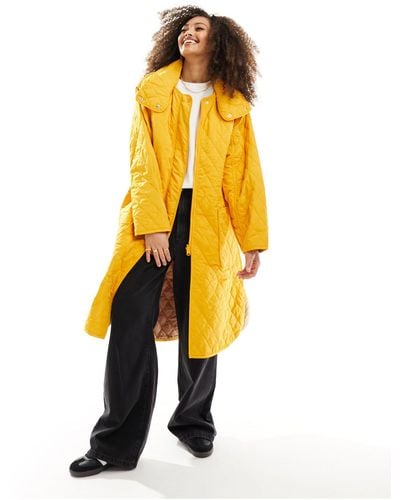 French Connection Aris Quilted Oversized Coat - Yellow