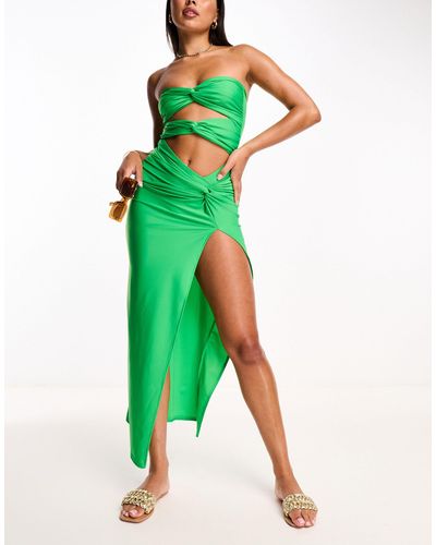 SIMMI Simmi Knot Detail Thigh Split Beach Skirt - Green
